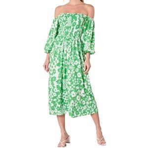 Sugar + Lips Green Floral Smocked Midi Dress Small Cottagecore Boho Romantic